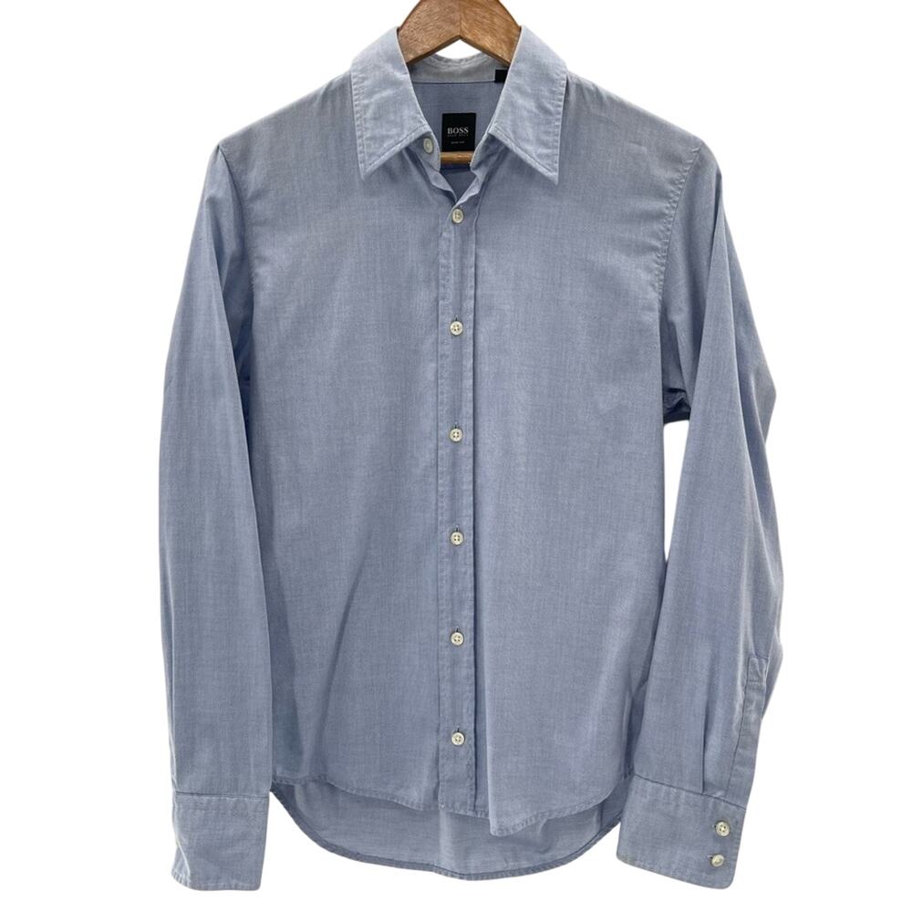 Boss Men’s Slim Fit 100% Cotton Light Blue Button Up Shirt Classic Size Small
